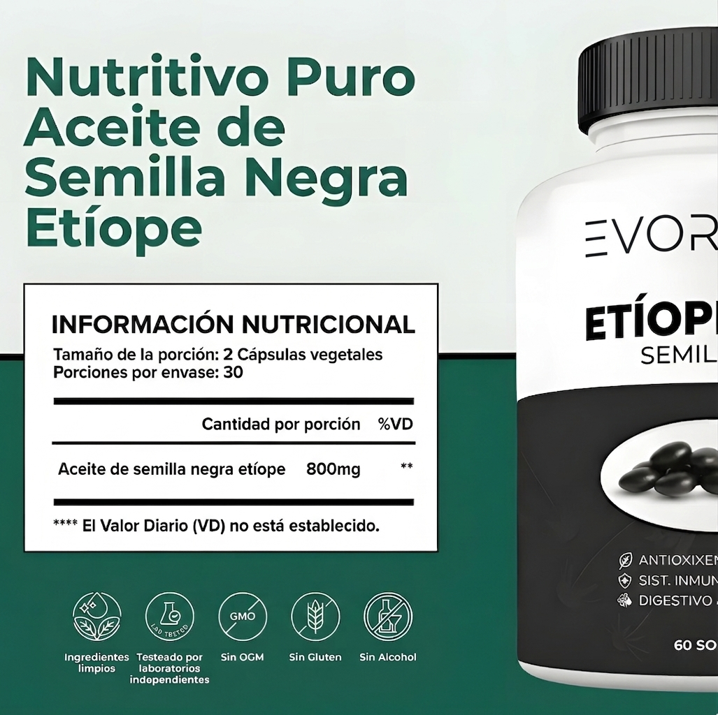 Evoraly Aceite Etíope - Fórmula con 4,64% de timoquinona