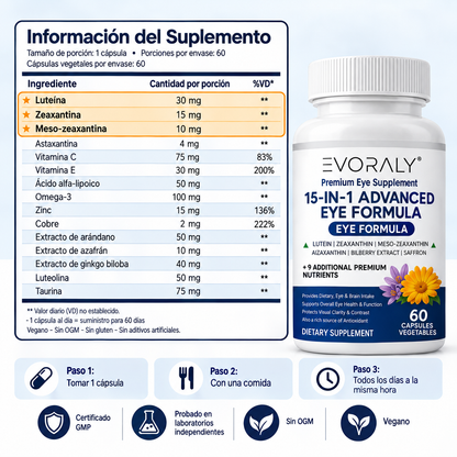 Evoraly Vision - 15 en 1 Fórmula Avanzada para la vista